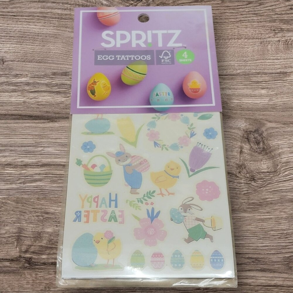 Spritz‎ Easter Egg Tattoos 4 Sheets Decorating Bunny Chick Flower Wreath Pastel